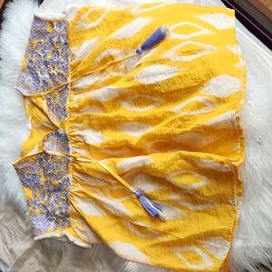 THML, Purple and Yellow embroidered IKAT top, size medium